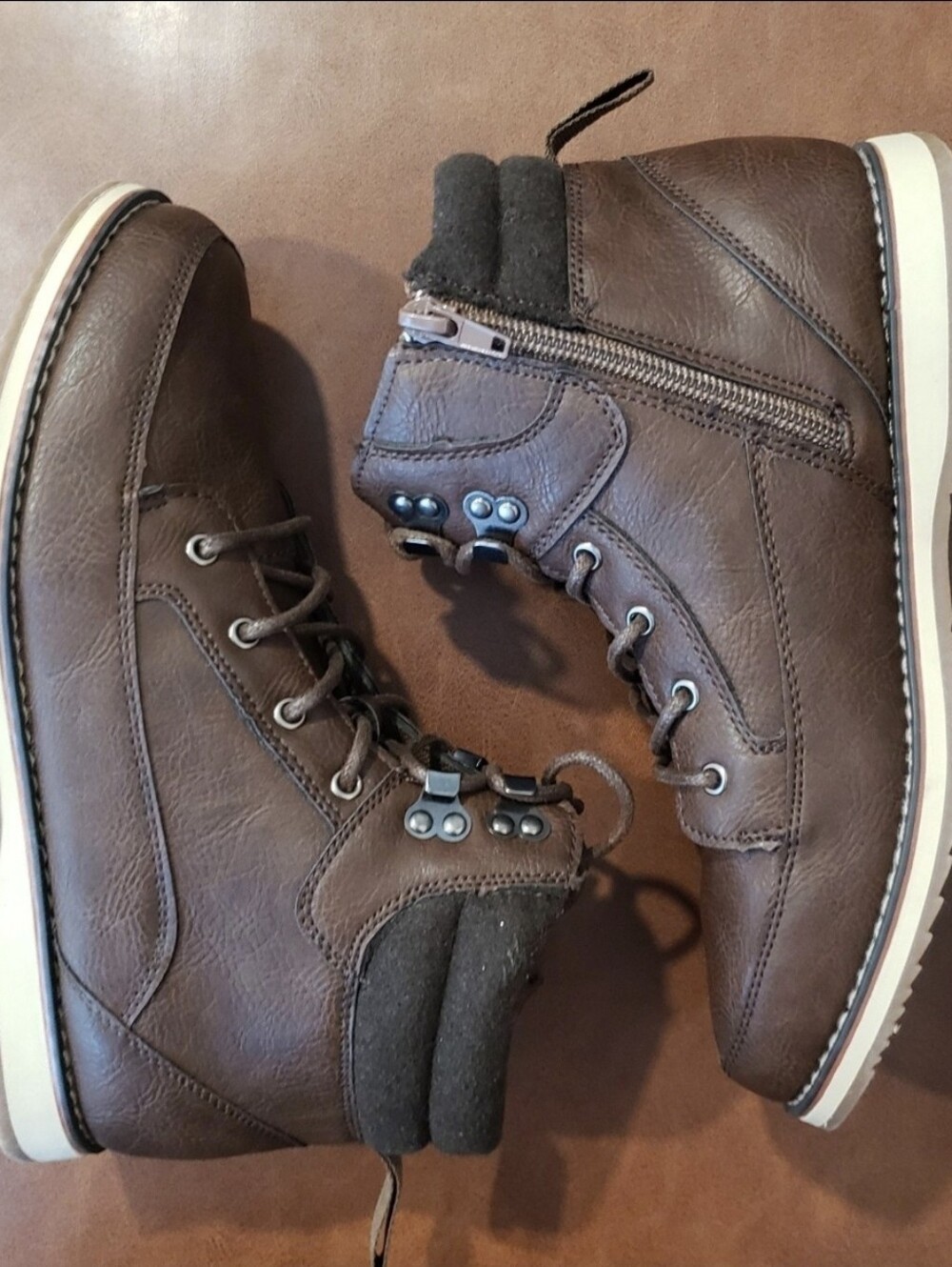 NEW Boys Shoes Size 4 Dark Brown Steve Madden Side-Zip Boots w/Lace Up Fronts